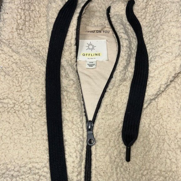 Aerie Offline Sherpa Teddy Hoodie Soft Cozy Jacket Sweatshirt Oversized Size S - Picture 5 of 8